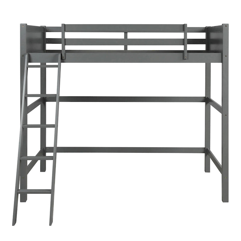 Lit mezzanine double en bois massif avec échelle