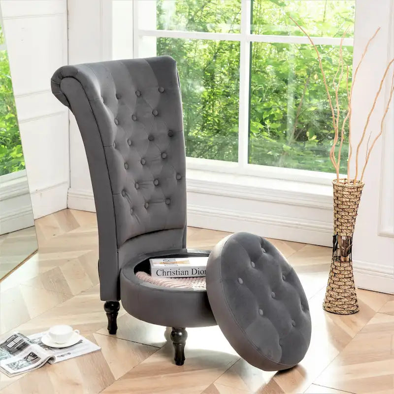Chaise de vanité dossier haut en velours de 20 po de large Gosser – Accent élégant pour chambre à coucher