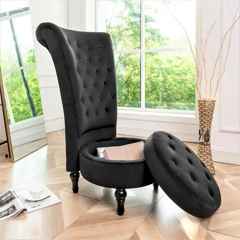 Chaise de vanité dossier haut en velours de 20 po de large Gosser – Accent élégant pour chambre à coucher