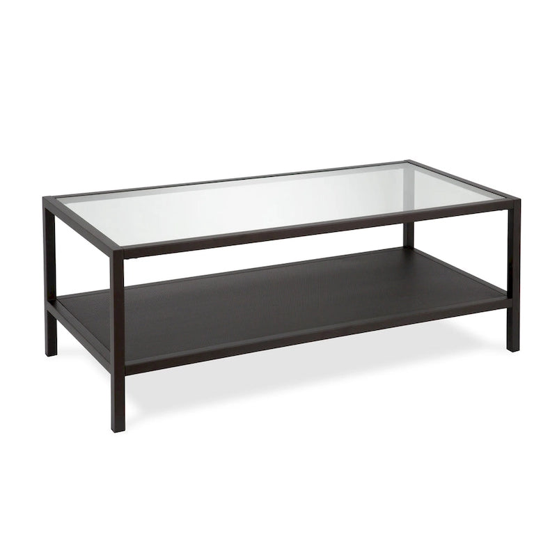 Table basse rectangulaire – Structure en acier et étagère en métal perforé, 45x20x17"