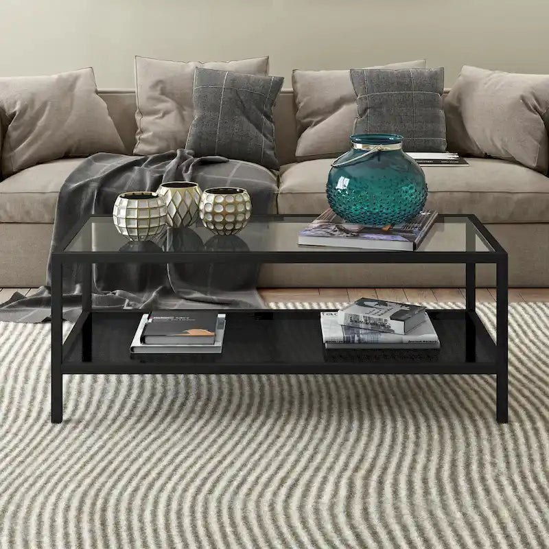 Table basse rectangulaire – Structure en acier et étagère en métal perforé, 45x20x17"