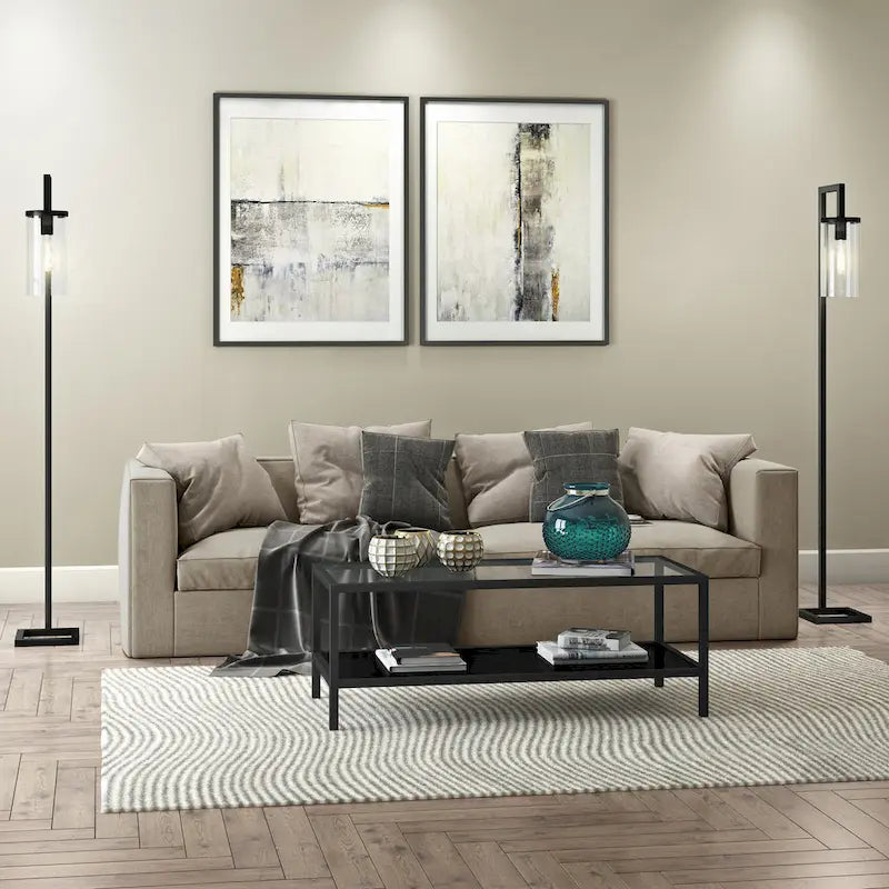 Table basse rectangulaire – Structure en acier et étagère en métal perforé, 45x20x17"