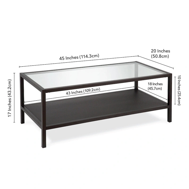 Table basse rectangulaire – Structure en acier et étagère en métal perforé, 45x20x17"