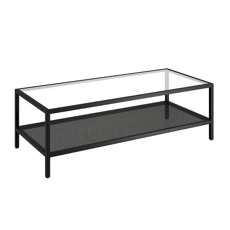 Table basse rectangulaire – Structure en acier et étagère en métal perforé, 45x20x17"