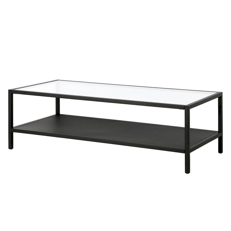 Table basse rectangulaire – Structure en acier et étagère en métal perforé, 45x20x17"