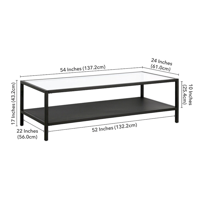 Table basse rectangulaire – Structure en acier et étagère en métal perforé, 45x20x17"
