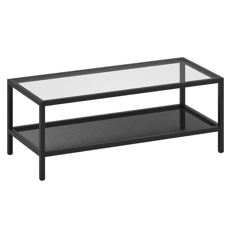 Table basse rectangulaire – Structure en acier et étagère en métal perforé, 45x20x17"