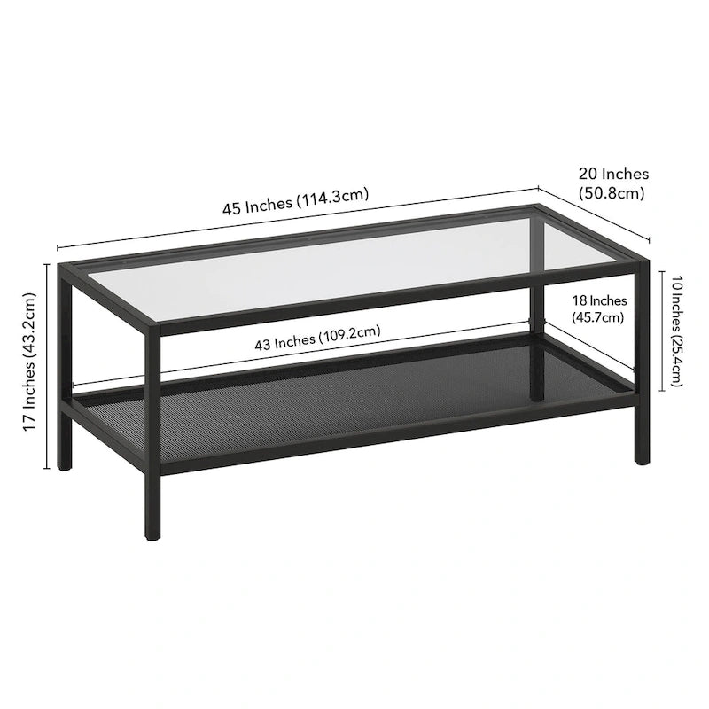 Table basse rectangulaire – Structure en acier et étagère en métal perforé, 45x20x17"