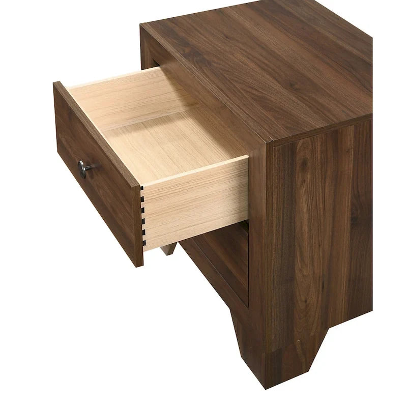 Chambre à coucher 5 pièces avec panneaux couleur cerisier et marron – Lit, commode, miroir et 2 tables de chevet