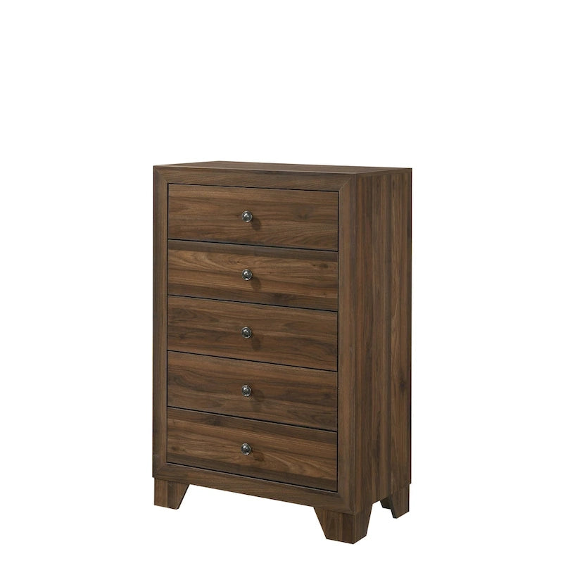 Chambre à coucher 5 pièces avec panneaux couleur cerisier et marron – Lit, commode, miroir et 2 tables de chevet