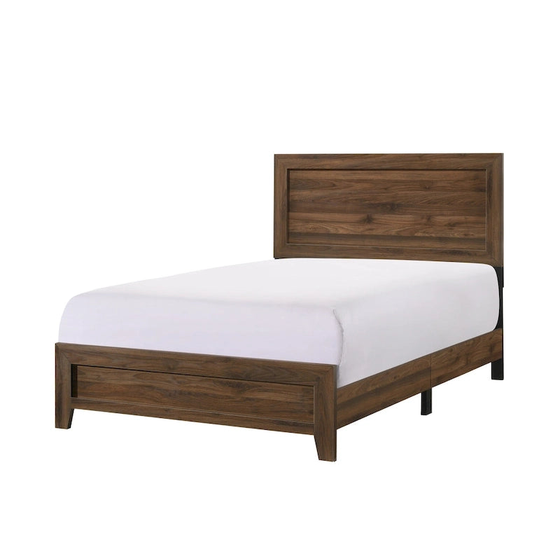 Chambre à coucher 5 pièces avec panneaux couleur cerisier et marron – Lit, commode, miroir et 2 tables de chevet