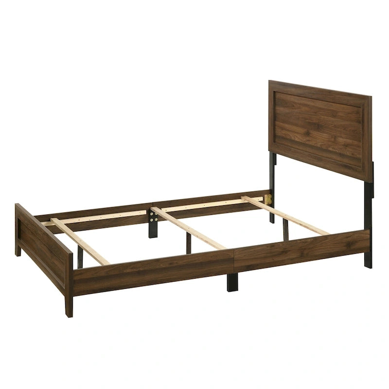 Chambre à coucher 5 pièces avec panneaux couleur cerisier et marron – Lit, commode, miroir et 2 tables de chevet