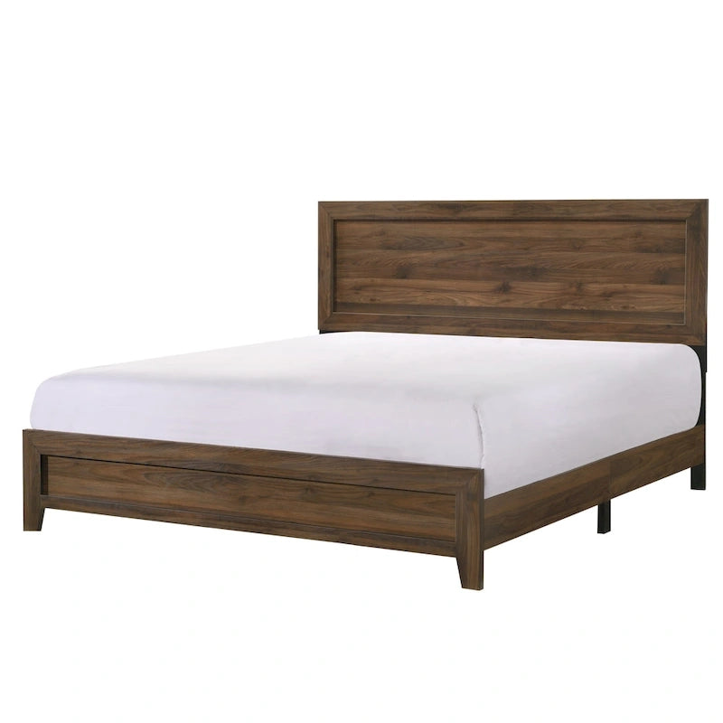 Chambre à coucher 5 pièces avec panneaux couleur cerisier et marron – Lit, commode, miroir et 2 tables de chevet