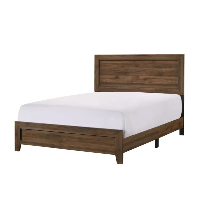 Chambre à coucher 5 pièces avec panneaux couleur cerisier et marron – Lit, commode, miroir et 2 tables de chevet