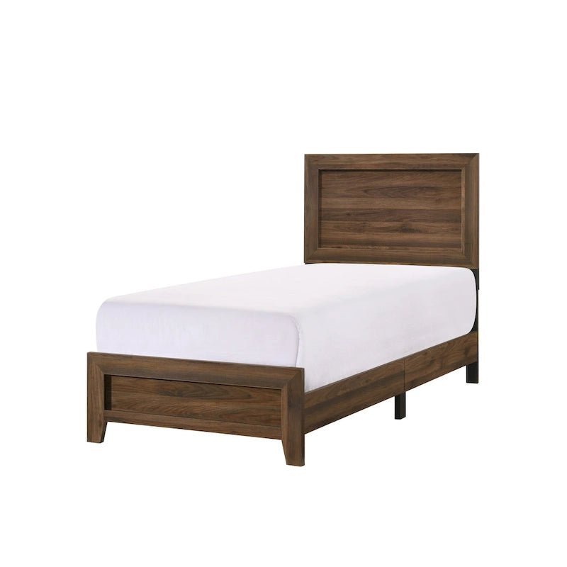 Chambre à coucher 5 pièces avec panneaux couleur cerisier et marron – Lit, commode, miroir et 2 tables de chevet