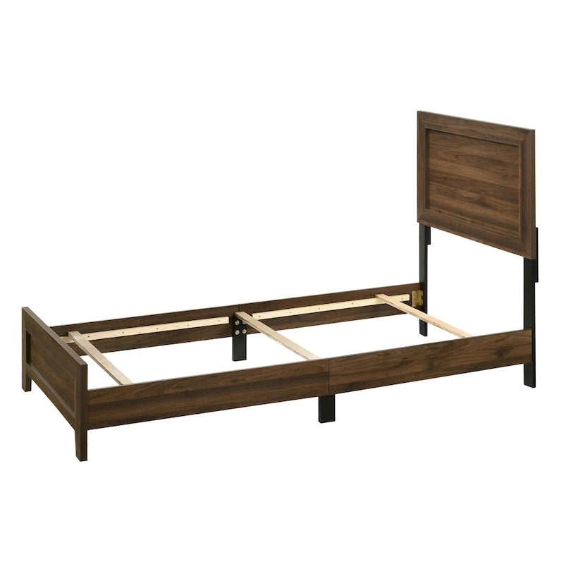 Chambre à coucher 5 pièces avec panneaux couleur cerisier et marron – Lit, commode, miroir et 2 tables de chevet