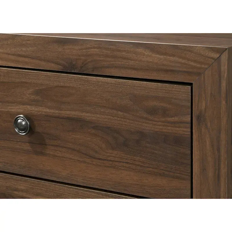 Chambre à coucher 5 pièces avec panneaux couleur cerisier et marron – Lit, commode, miroir et 2 tables de chevet