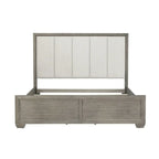 Ensemble de chambre à coucher 6 pièces en bois gris – Lit rembourré, commode, miroir, 2 tables de chevet et chiffonnier