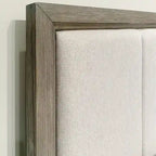 Ensemble de chambre à coucher 6 pièces en bois gris – Lit rembourré, commode, miroir, 2 tables de chevet et chiffonnier