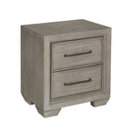 Ensemble de chambre à coucher 6 pièces en bois gris – Lit rembourré, commode, miroir, 2 tables de chevet et chiffonnier