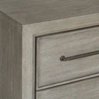 Ensemble de chambre à coucher 6 pièces en bois gris – Lit rembourré, commode, miroir, 2 tables de chevet et chiffonnier