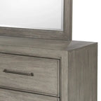 Ensemble de chambre à coucher 6 pièces en bois gris – Lit rembourré, commode, miroir, 2 tables de chevet et chiffonnier