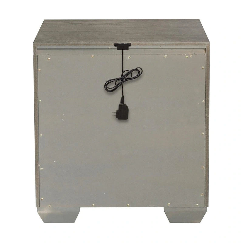 Ensemble de chambre à coucher 6 pièces en bois gris – Lit rembourré, commode, miroir, 2 tables de chevet et chiffonnier