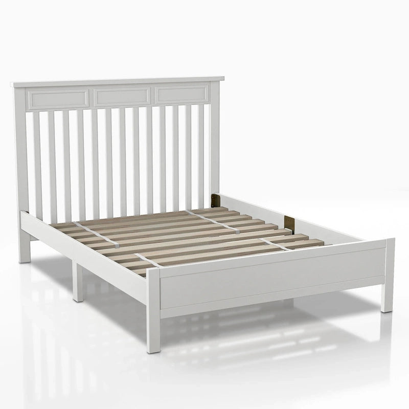 Lit plateforme pleine grandeur à lattes traditionnelles – Blanc et gris
