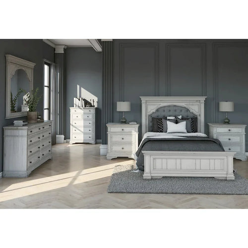 Ensemble de chambre à coucher 6 pièces avec panneaux rembourrés – Tête de lit capitonnée et garniture cloutée