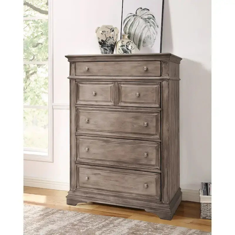 Ensemble de chambre à coucher 6 pièces avec panneaux rembourrés – Tête de lit capitonnée et garniture cloutée