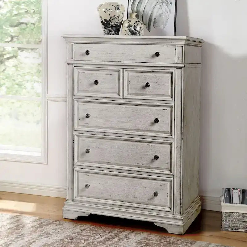 Ensemble de chambre à coucher 6 pièces avec panneaux rembourrés – Tête de lit capitonnée et garniture cloutée