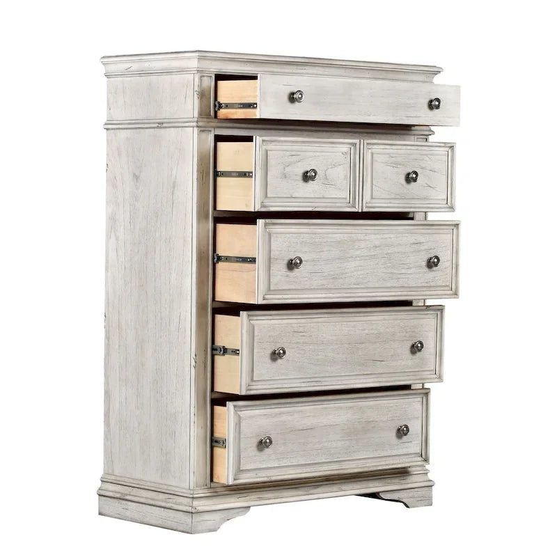 Ensemble de chambre à coucher 6 pièces avec panneaux rembourrés – Tête de lit capitonnée et garniture cloutée