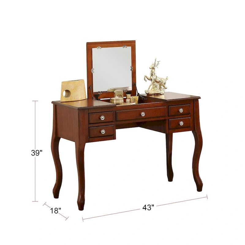 Coiffeuse avec miroir relevable et tabouret