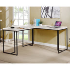 Bureau d'angle industriel 150 cm – Cadre en métal, ports USB et prise de courant
