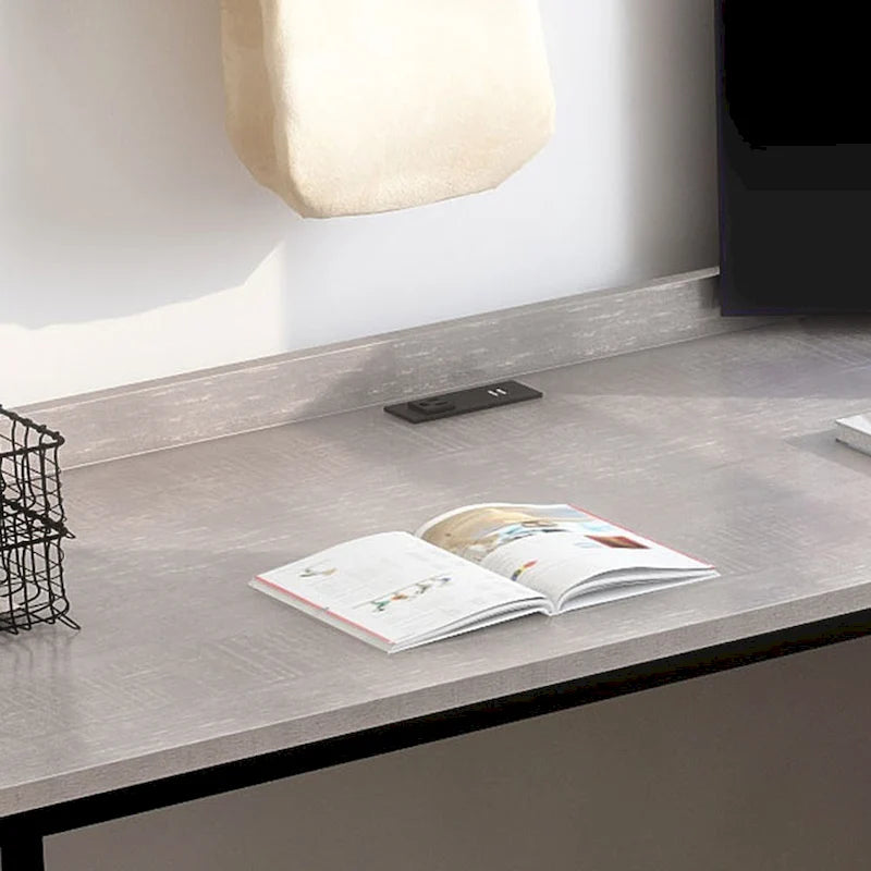 Bureau d'angle industriel 150 cm – Cadre en métal, ports USB et prise de courant