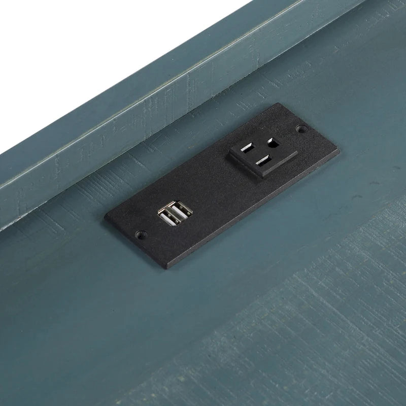 Bureau d'angle industriel 150 cm – Cadre en métal, ports USB et prise de courant