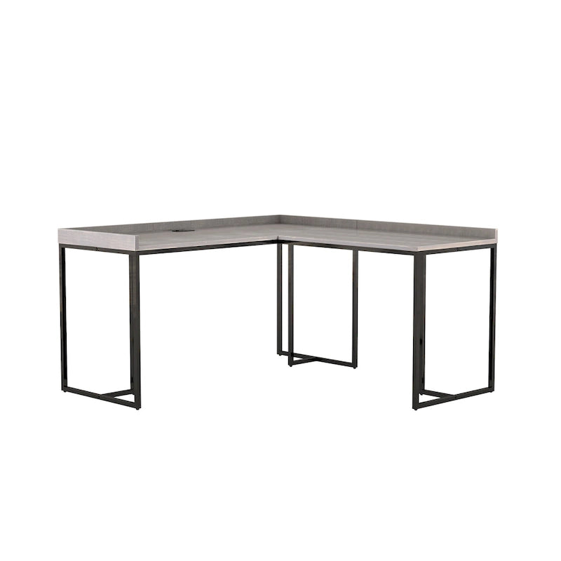 Bureau d'angle industriel 150 cm – Cadre en métal, ports USB et prise de courant