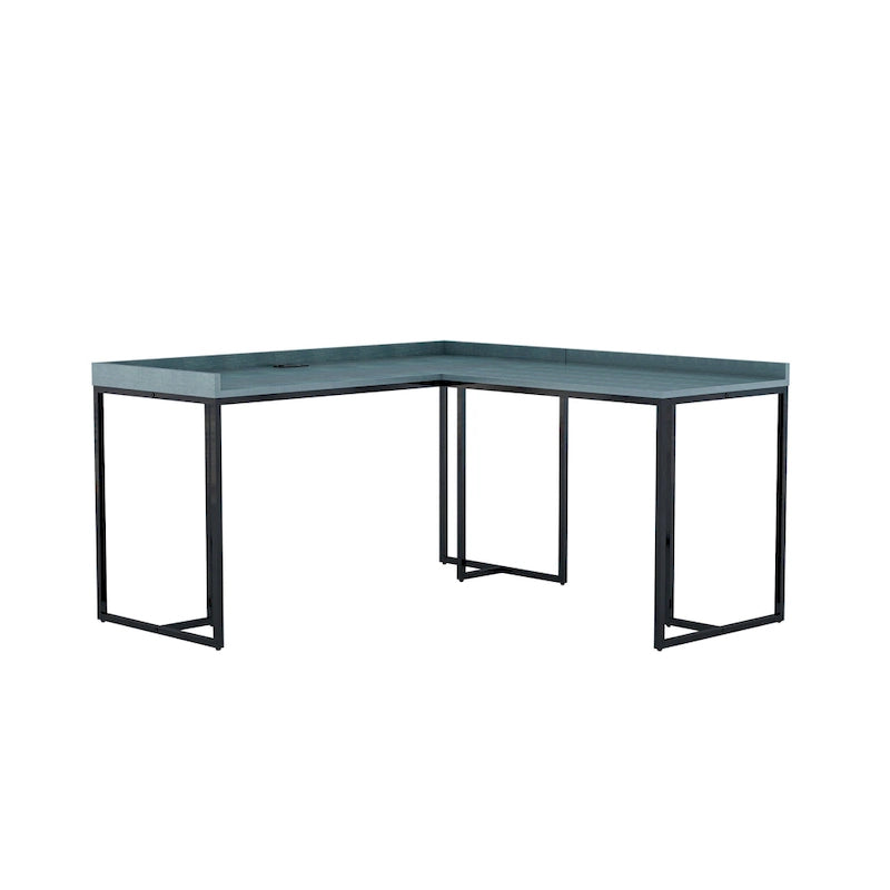 Bureau d'angle industriel 150 cm – Cadre en métal, ports USB et prise de courant