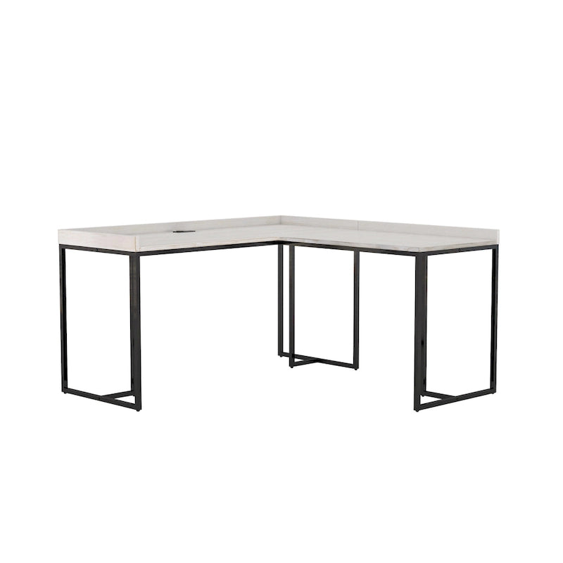 Bureau d'angle industriel 150 cm – Cadre en métal, ports USB et prise de courant