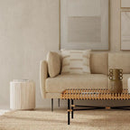 Table basse tambour East at Main en teck clair vieilli