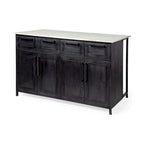 Îlot de cuisine Fieri avec plateau en marbre blanc et cadre en fer massif noir - 58 l x 32 P x 37 H