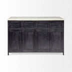 Îlot de cuisine Fieri avec plateau en marbre blanc et cadre en fer massif noir - 58 l x 32 P x 37 H