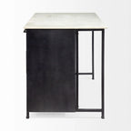 Îlot de cuisine Fieri avec plateau en marbre blanc et cadre en fer massif noir - 58 l x 32 P x 37 H