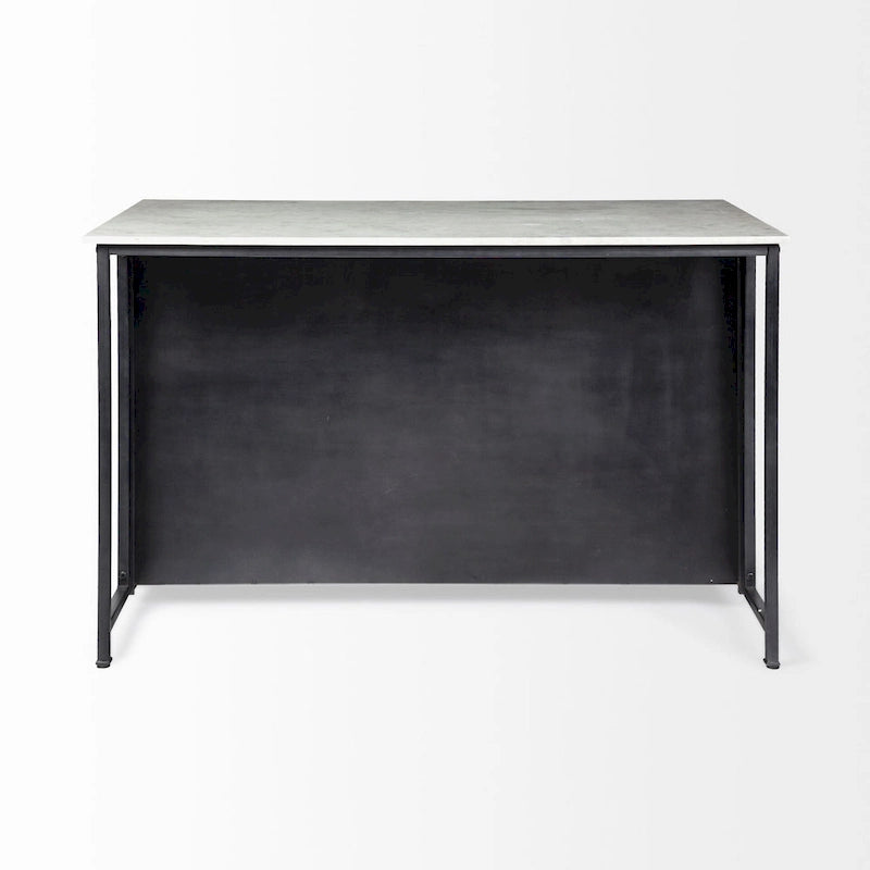 Îlot de cuisine Fieri avec plateau en marbre blanc et cadre en fer massif noir - 58 l x 32 P x 37 H