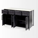 Îlot de cuisine Fieri avec plateau en marbre blanc et cadre en fer massif noir - 58 l x 32 P x 37 H