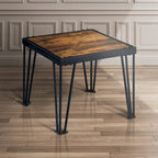 Table d'appoint carrée industrielle noire 24 pouces – Métal et bois brûlé