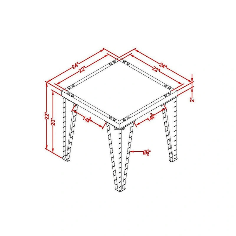 Table d'appoint carrée industrielle noire 24 pouces – Métal et bois brûlé