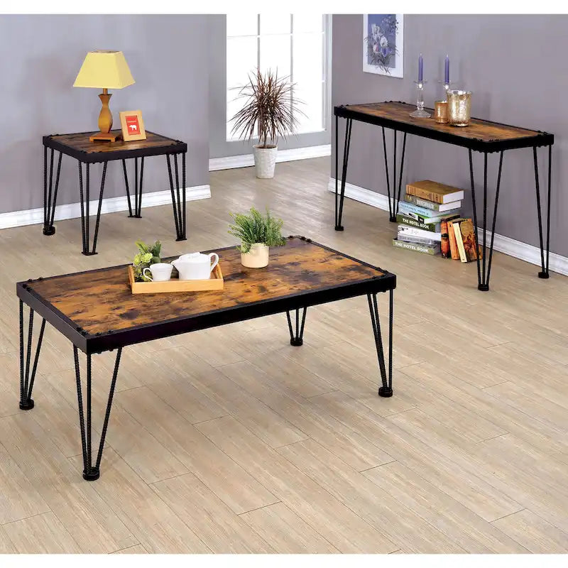Table d'appoint carrée industrielle noire 24 pouces – Métal et bois brûlé