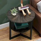 Table d'appoint ronde grande avec étagère de rangement - 25,2 po x 24 po