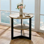 Table d'appoint ronde grande avec étagère de rangement - 25,2 po x 24 po
